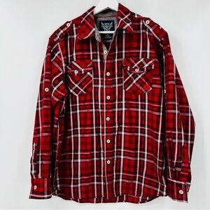 Akademiks Y2K Red Plaid Men's Button Down Western Shirt Size Large